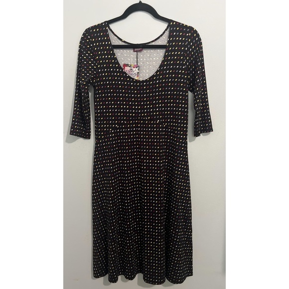 Salaam Dress Women’s Small Black Multi Polka Dot Scoop Neck 3/4 Sleeves - Picture 3 of 12
